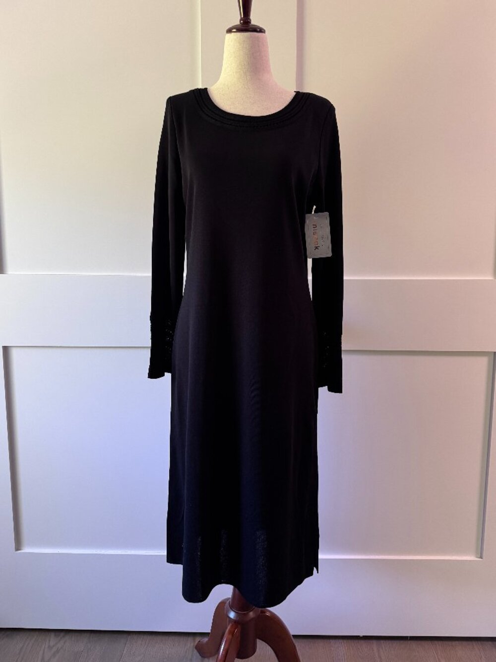 Misook Classic Black Flared Long Sleeve Knit Midi Dress, NWT, Never Worn,Size: S - Picture 1 of 12